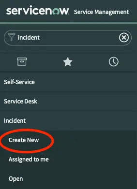 Navigate to create new incident